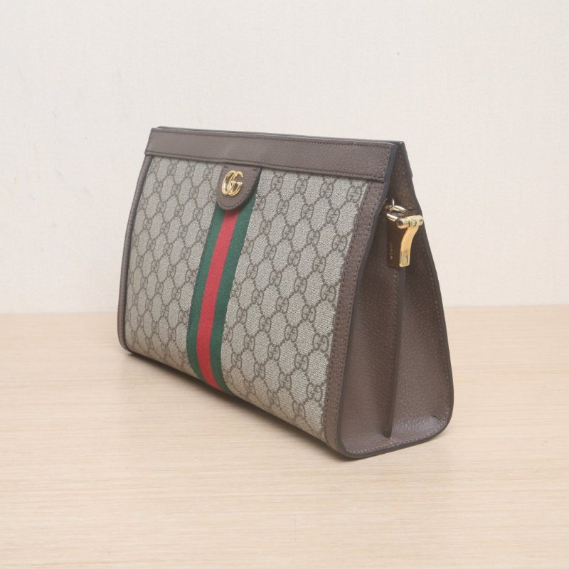 GUCCI Ophidia夾子包中號32烏木色PVC金扣肩背包-3