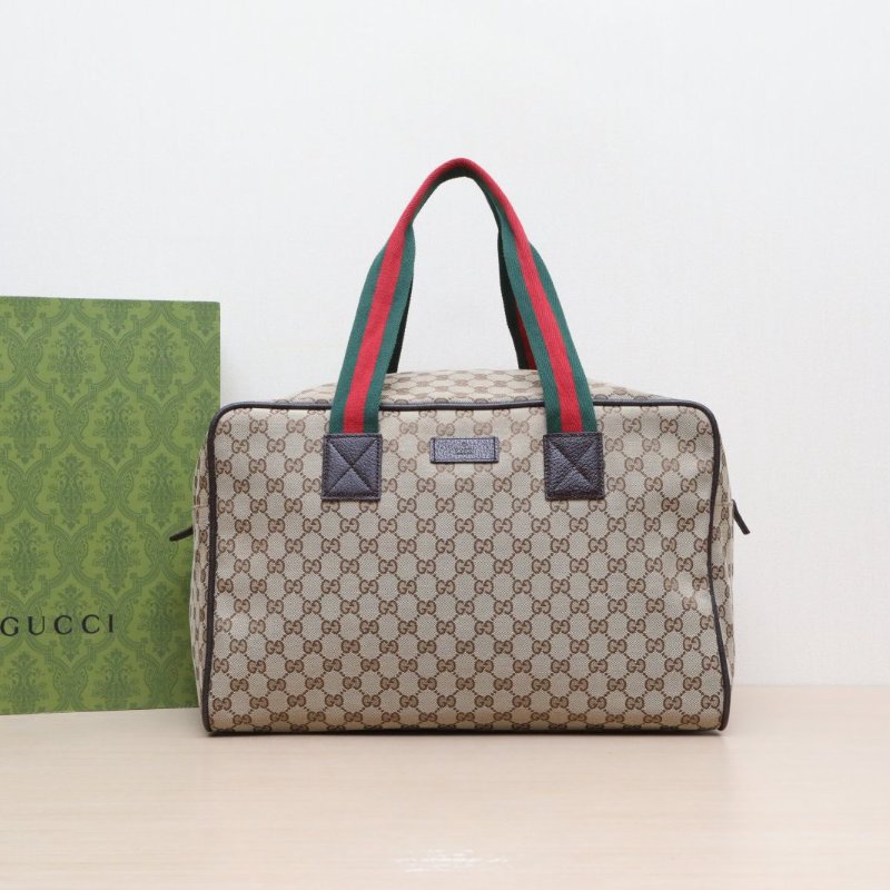 GUCCI 烏木色帆布老花旅行袋肩背包-0