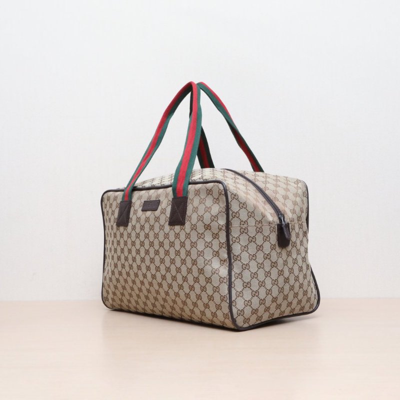 GUCCI 烏木色帆布老花旅行袋肩背包-3
