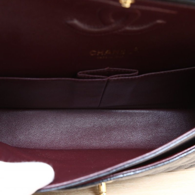 CHANEL CF口蓋包中號25.5黑色荔枝牛皮28開金扣菱格紋肩背包-4