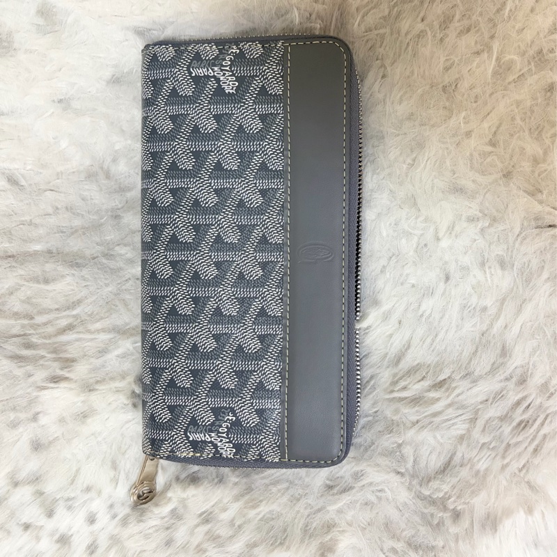 GOYARD 拉鏈帆布/皮革長夾 灰色 原廠盒子 95新-0
