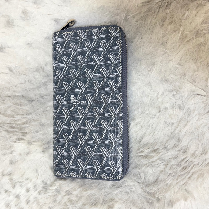 GOYARD 拉鏈帆布/皮革長夾 灰色 原廠盒子 95新-1