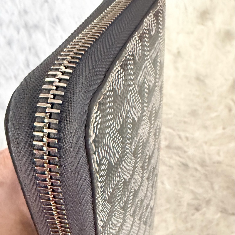 GOYARD 拉鏈帆布/皮革長夾 灰色 原廠盒子 95新-8