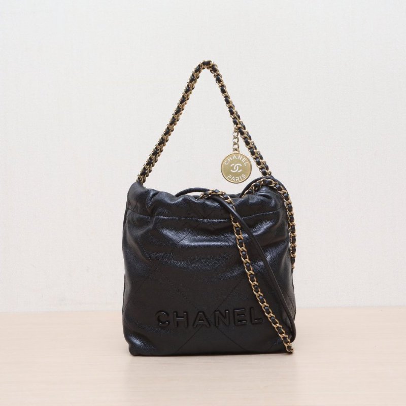 CHANEL 22BagTote托特包Mini20黑色荔枝牛皮晶片開肩背包-1