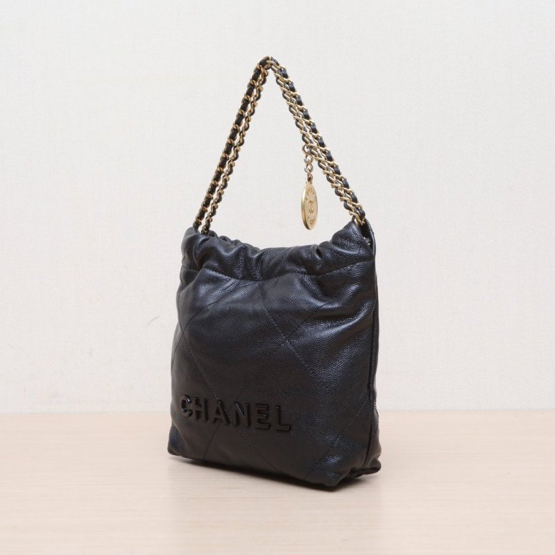 CHANEL 22BagTote托特包Mini20黑色荔枝牛皮晶片開肩背包-3