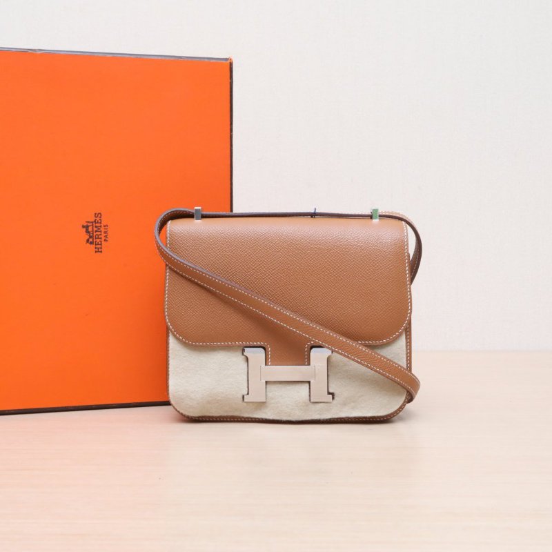 HERMES Constance康康1937金棕色Epsom皮B刻銀扣肩背包-0