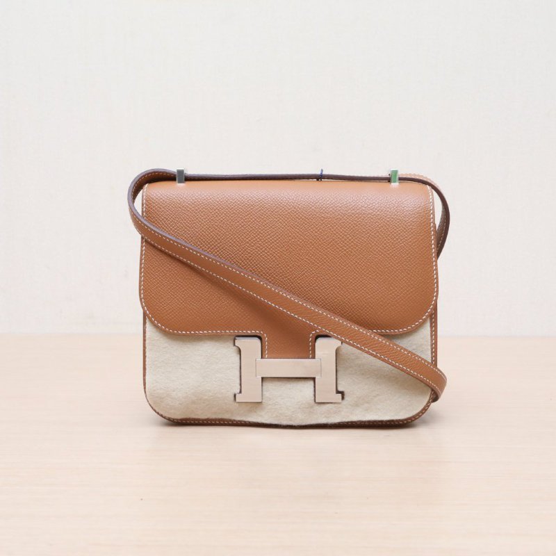 HERMES Constance康康1937金棕色Epsom皮B刻銀扣肩背包-1