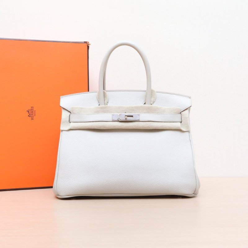 HERMES Birkin308L冰川白Togo皮C刻銀扣肩背包-0
