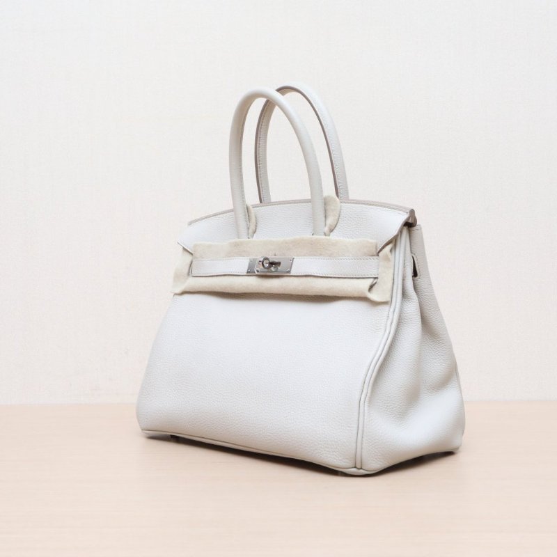 HERMES Birkin308L冰川白Togo皮C刻銀扣肩背包-3