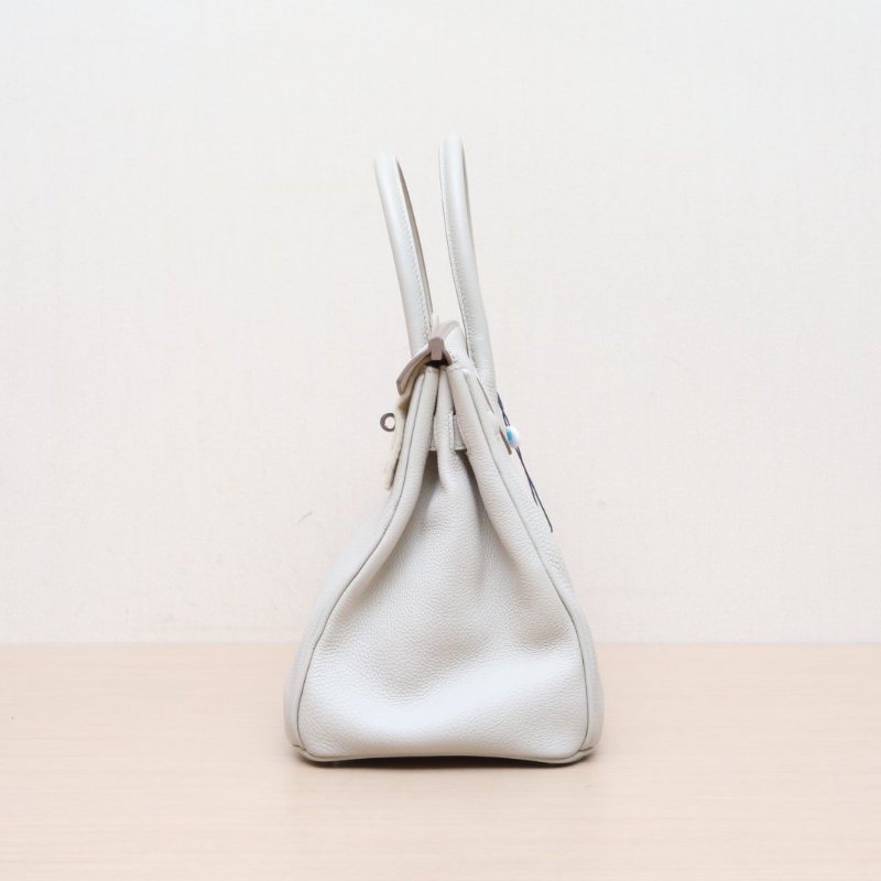 HERMES Birkin308L冰川白Togo皮C刻銀扣肩背包-4