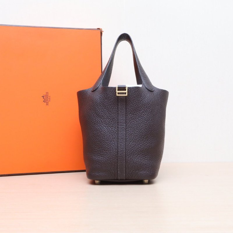 HERMES Picotin18菜籃子0G馬鞍紅TC皮Z刻金扣肩背包-0