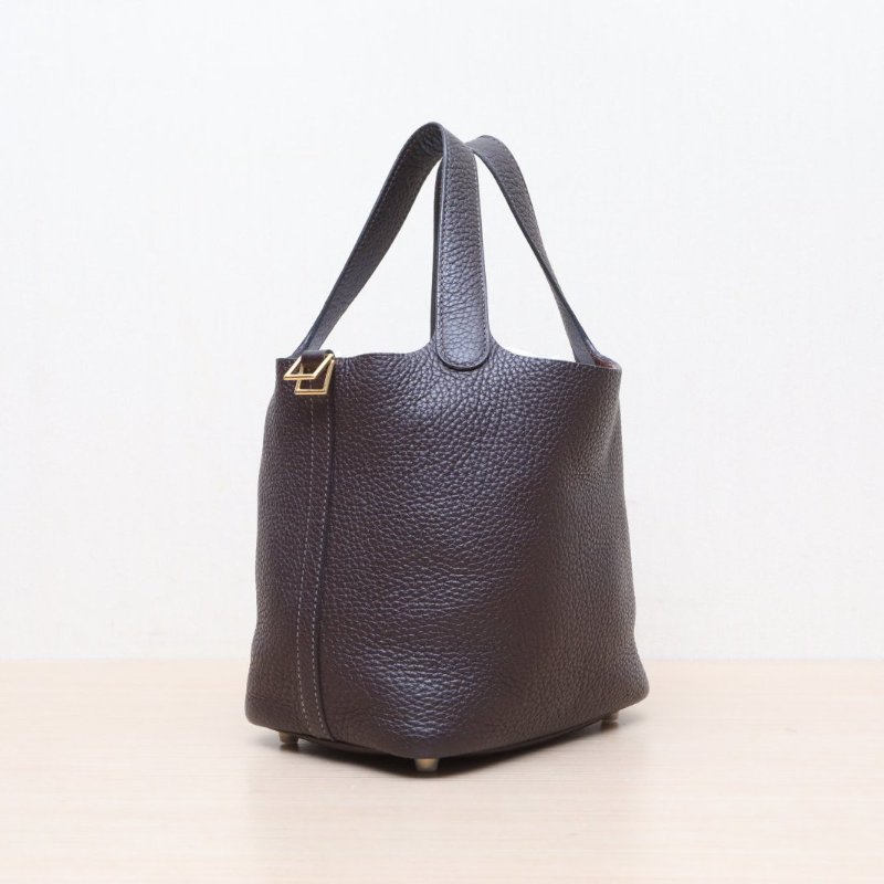 HERMES Picotin18菜籃子0G馬鞍紅TC皮Z刻金扣肩背包-3