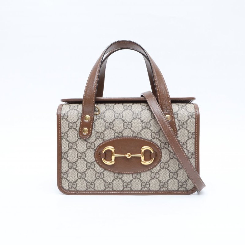 GUCCI 老花PVC金扣馬銜扣1955手提斜挎盒子包肩帶款肩背包-0