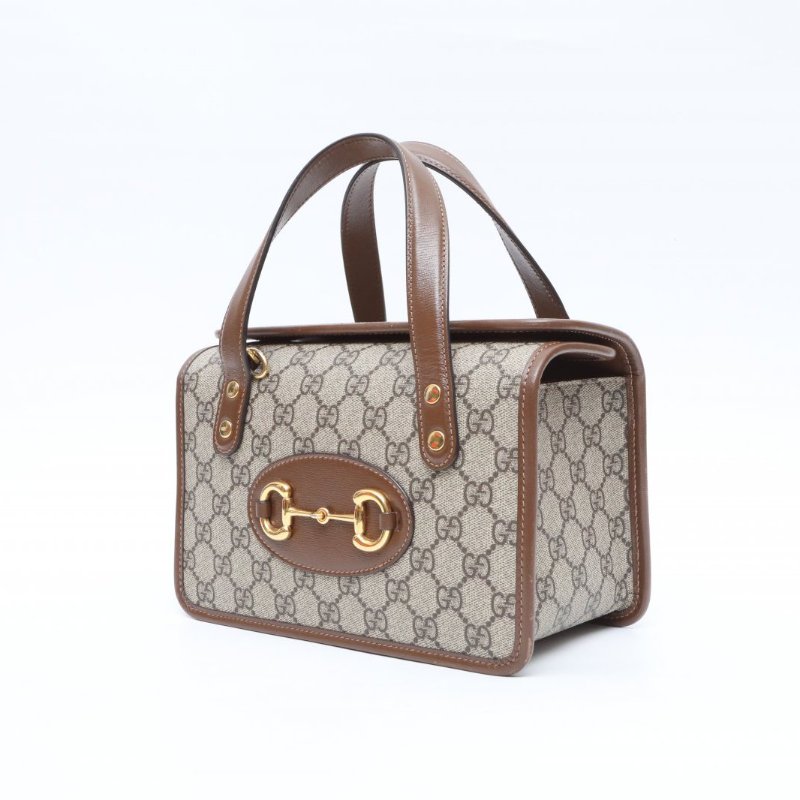 GUCCI 老花PVC金扣馬銜扣1955手提斜挎盒子包肩帶款肩背包-2