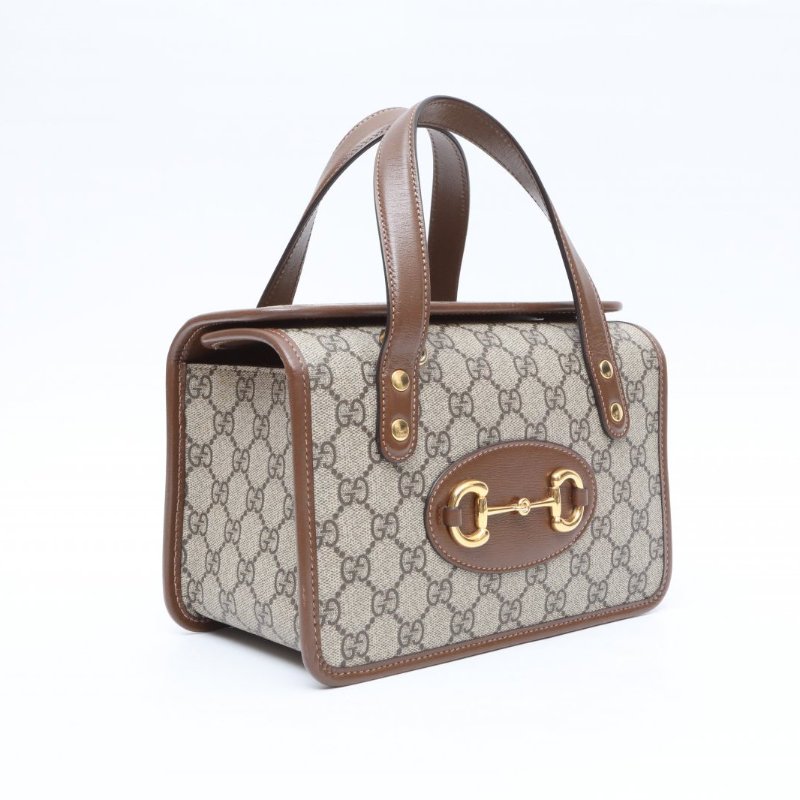 GUCCI 老花PVC金扣馬銜扣1955手提斜挎盒子包肩帶款肩背包-3