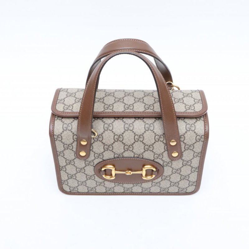 GUCCI 老花PVC金扣馬銜扣1955手提斜挎盒子包肩帶款肩背包-4