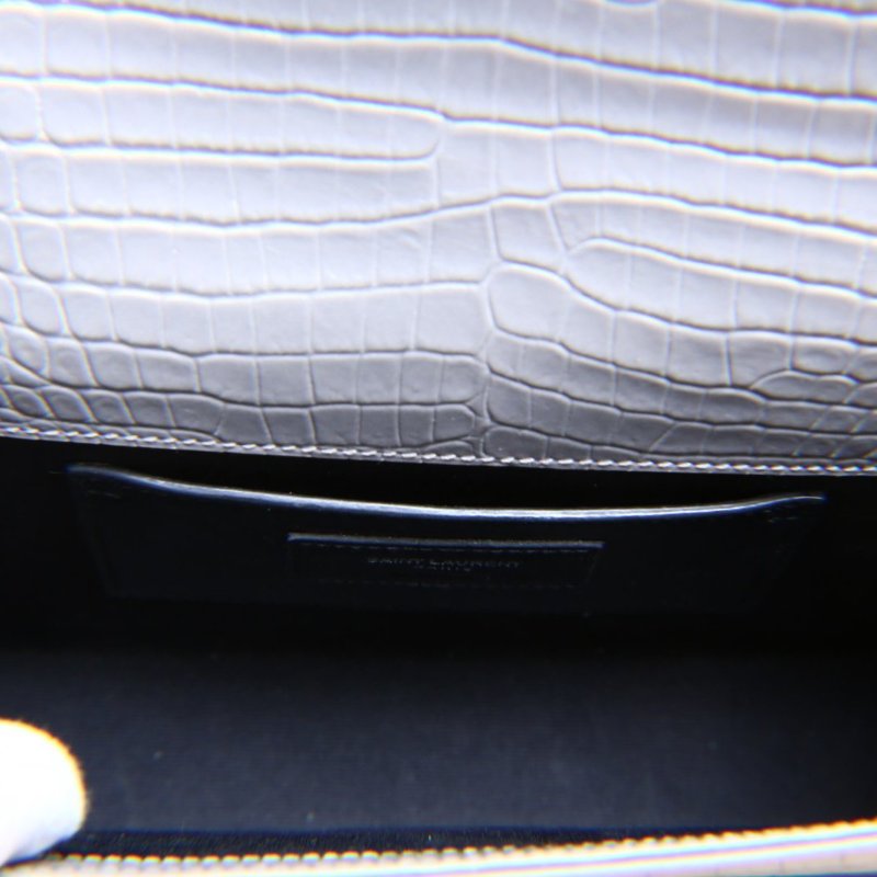 SAINT LAURENT KATEWoc鱷魚壓紋流蘇灰色牛皮銀扣肩背包-3