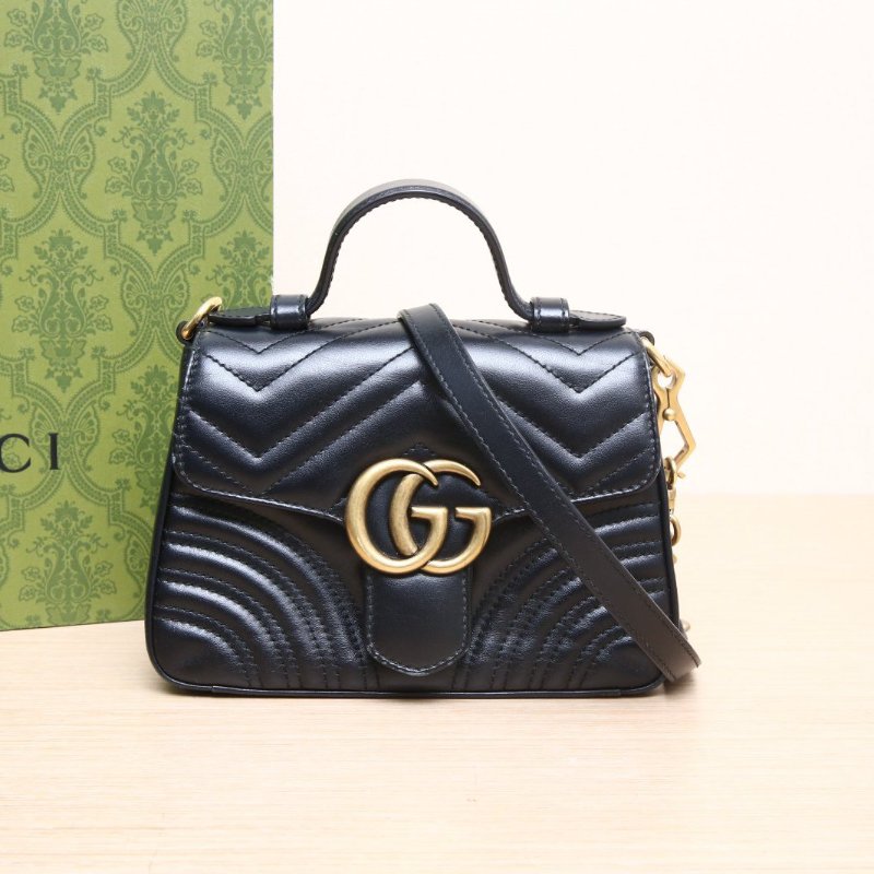 GUCCI GGMarmont手提肩背包Mini21黑色牛皮金扣肩背包-0