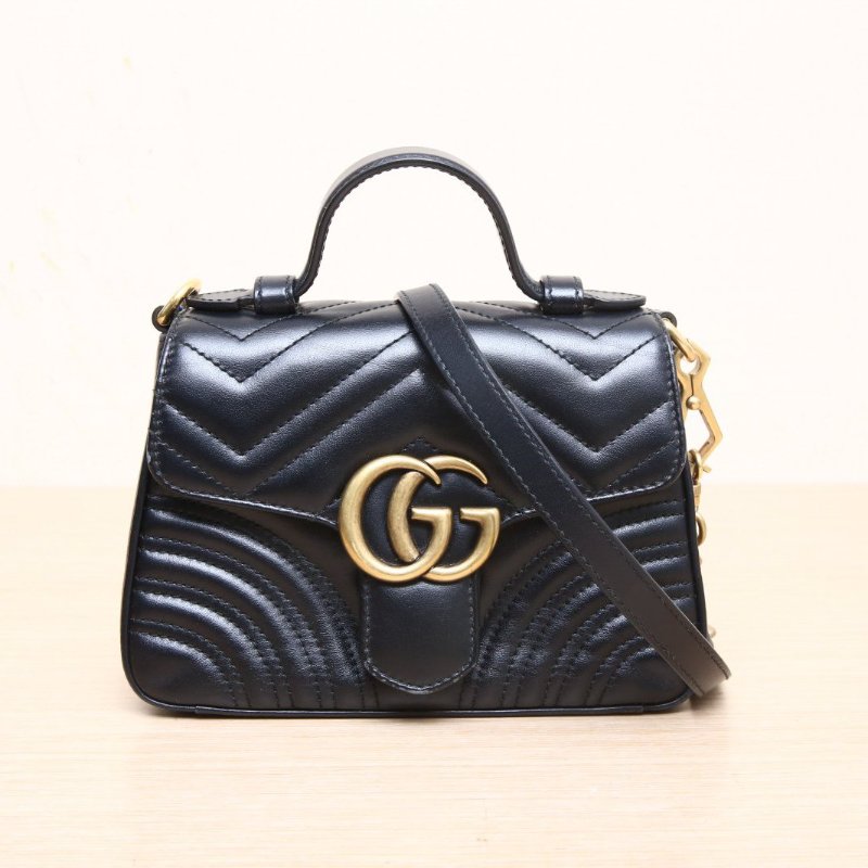 GUCCI GGMarmont手提肩背包Mini21黑色牛皮金扣肩背包-1