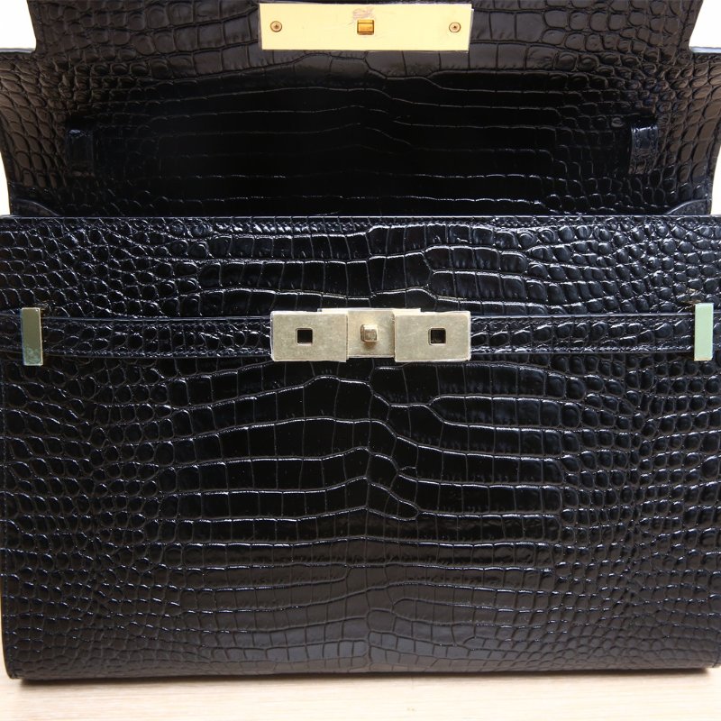 SAINT LAURENT MANHATTAN曼哈頓BOX中號29鱷魚壓紋黑色牛皮金扣肩背包-2