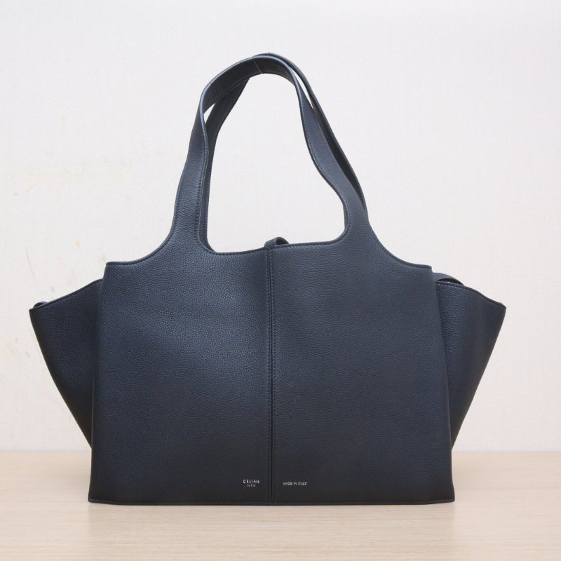 CELINE 黑色牛皮Trifold蝙蝠手提包大號肩背包-1