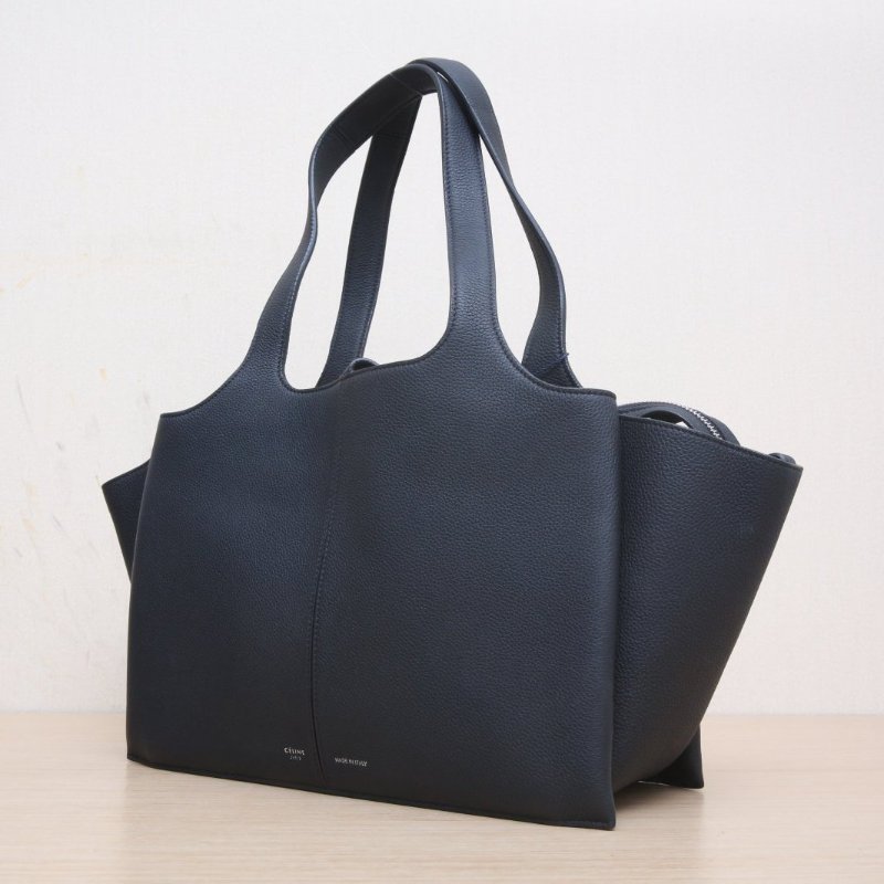 CELINE 黑色牛皮Trifold蝙蝠手提包大號肩背包-3