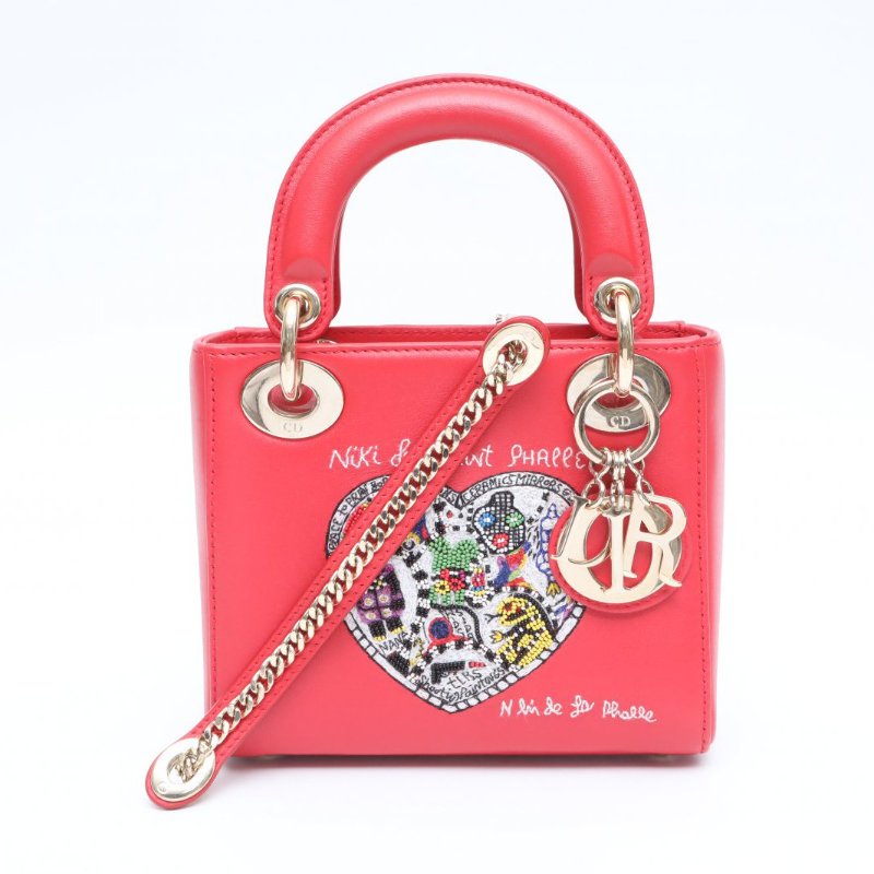 DIOR Lady戴妃包三格紅色羊皮金扣肩背包-1