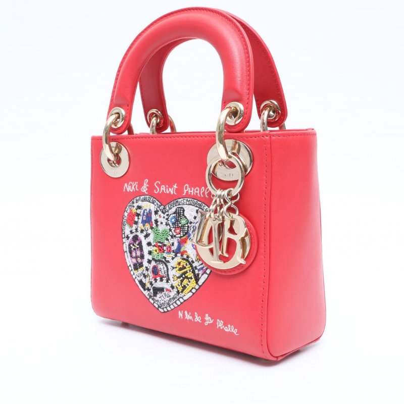 DIOR Lady戴妃包三格紅色羊皮金扣肩背包-2