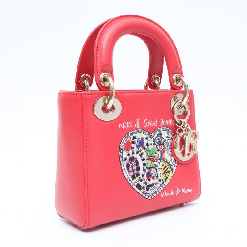 DIOR Lady戴妃包三格紅色羊皮金扣肩背包-3