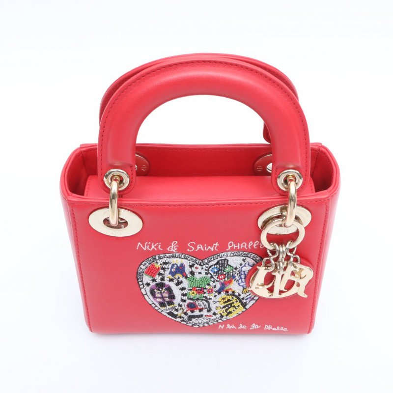 DIOR Lady戴妃包三格紅色羊皮金扣肩背包-4