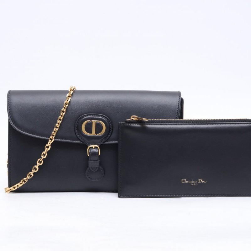 DIOR 黑色牛皮金扣Dior迪奧BobbyEast-west全皮可拆卸鏈條肩帶二合一獨立卡包手拿單肩斜挎包尺寸：21.5**12*4肩背包-0