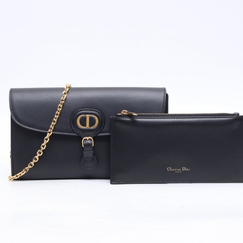 DIOR 黑色牛皮金扣Dior迪奧BobbyEast-west全皮可拆卸鏈條肩帶二合一獨立卡包手拿單肩斜挎包尺寸：21.5**12*4肩背包-1