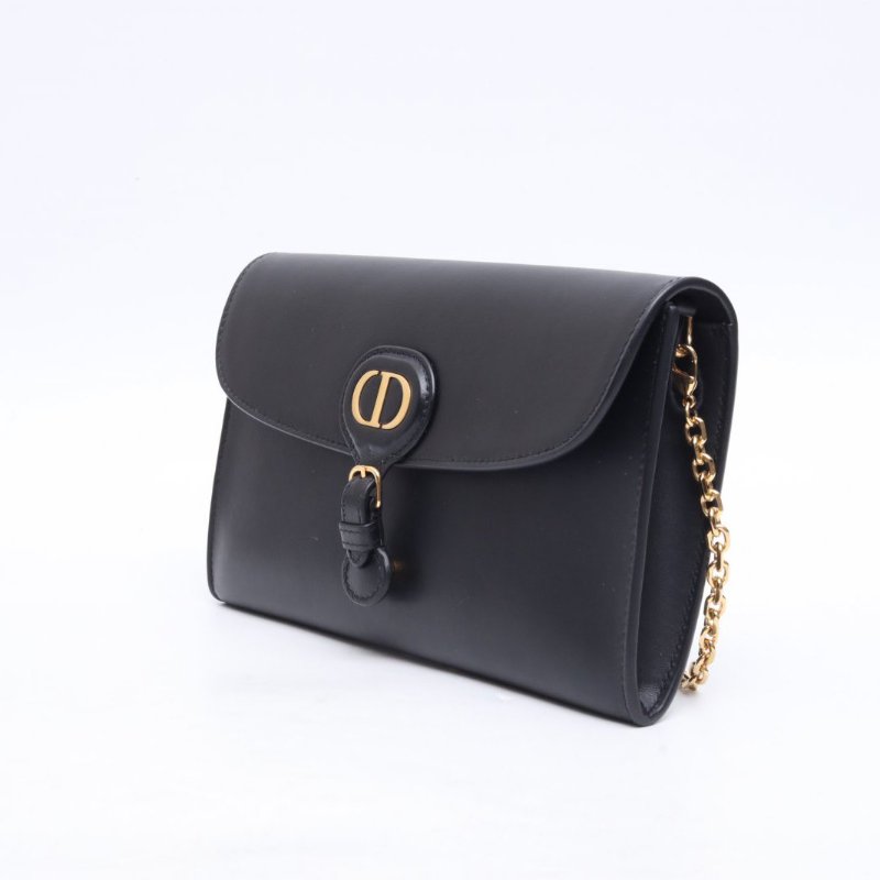 DIOR 黑色牛皮金扣Dior迪奧BobbyEast-west全皮可拆卸鏈條肩帶二合一獨立卡包手拿單肩斜挎包尺寸：21.5**12*4肩背包-2