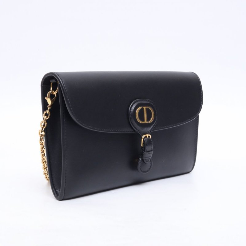 DIOR 黑色牛皮金扣Dior迪奧BobbyEast-west全皮可拆卸鏈條肩帶二合一獨立卡包手拿單肩斜挎包尺寸：21.5**12*4肩背包-3