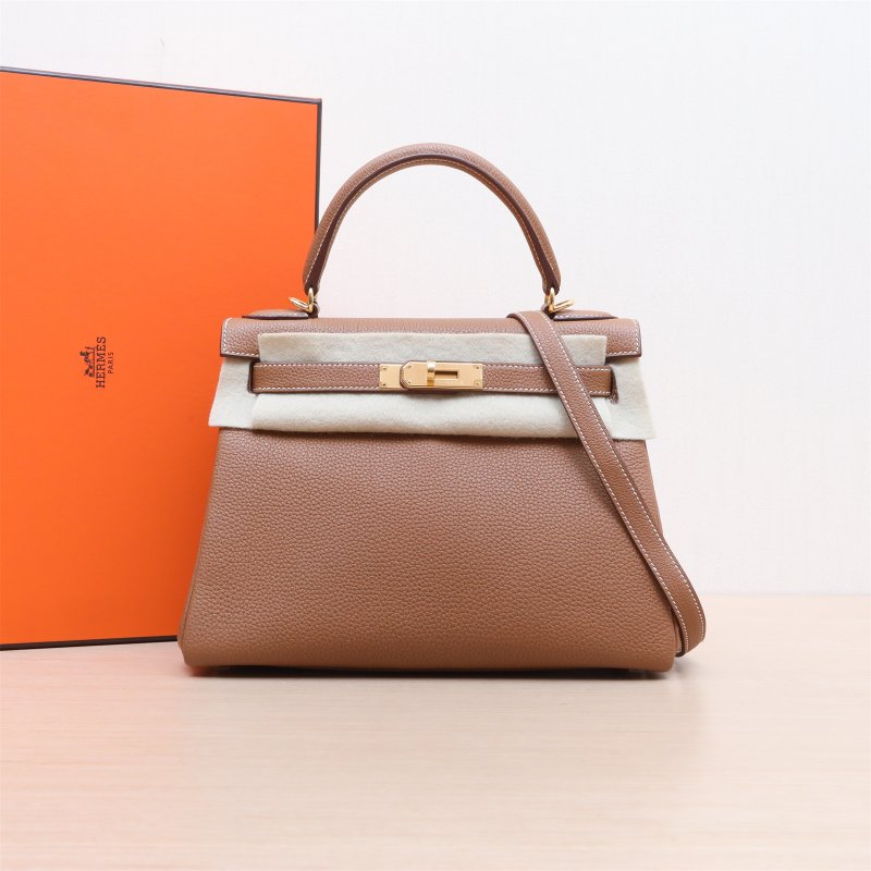 HERMES Kelly2837金棕色Togo皮W刻金扣肩背包-0