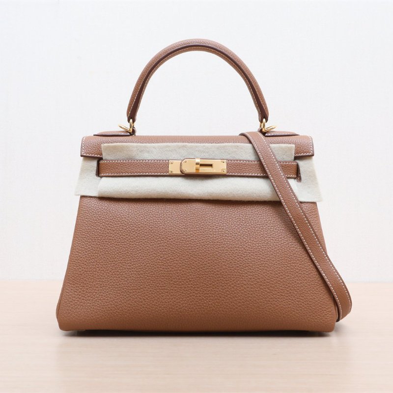HERMES Kelly2837金棕色Togo皮W刻金扣肩背包-1