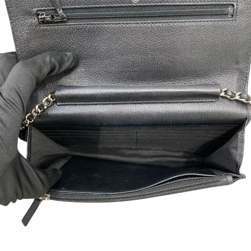 CHANEL 香奈兒 COCO 山茶花 WOC 皮革銀鍊 側背包 黑色-6