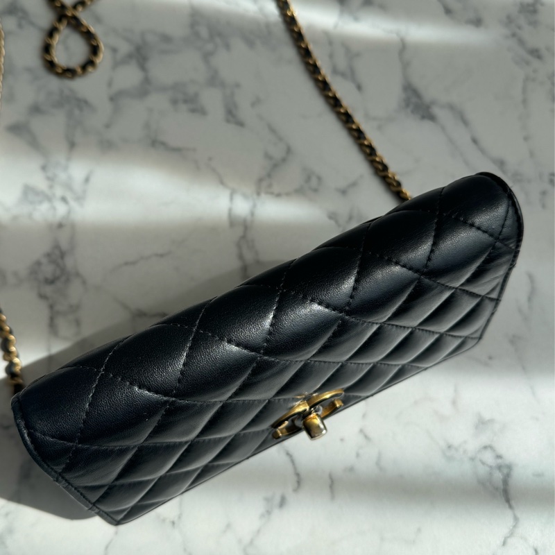 chanel黑色菱格珐瑯釦雙C調節釦woc-2