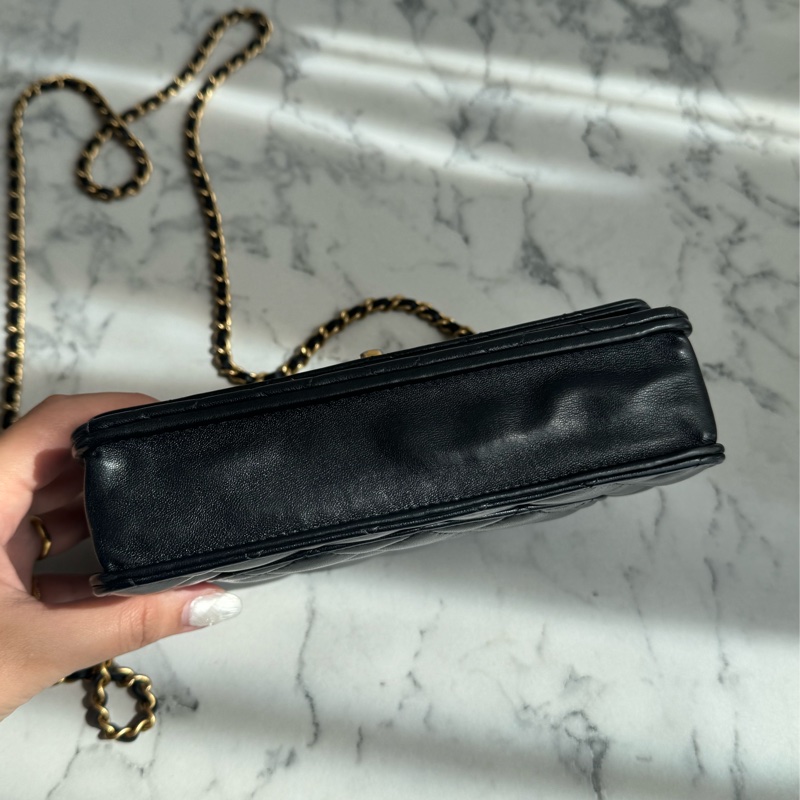 chanel黑色菱格珐瑯釦雙C調節釦woc-5