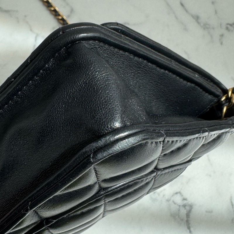 chanel黑色菱格珐瑯釦雙C調節釦woc-9