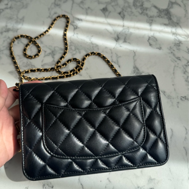 chanel黑色菱格珐瑯釦雙C調節釦woc-12