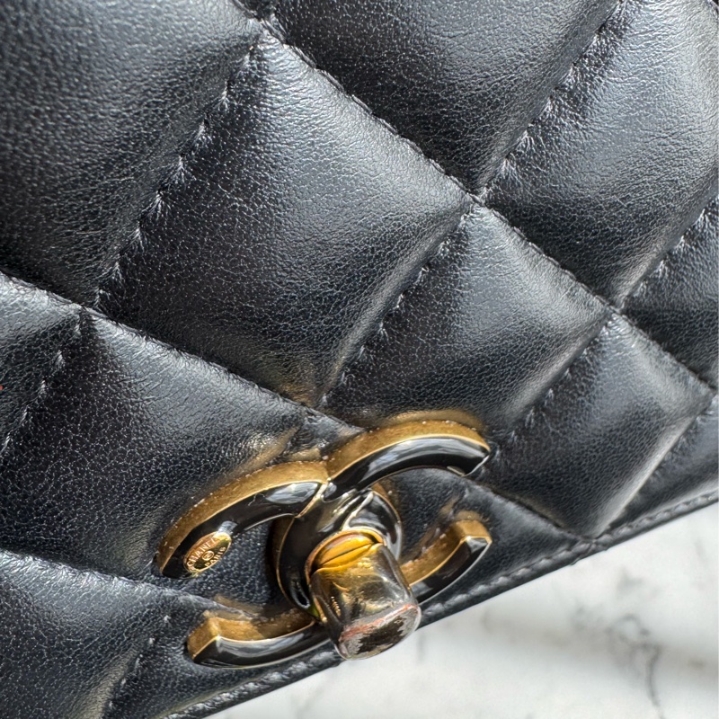 chanel黑色菱格珐瑯釦雙C調節釦woc-20