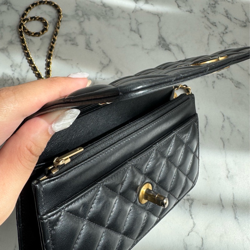 chanel黑色菱格珐瑯釦雙C調節釦woc-23