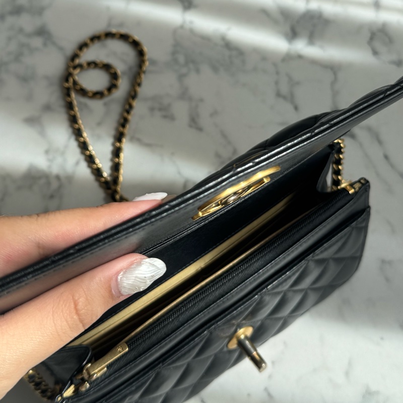 chanel黑色菱格珐瑯釦雙C調節釦woc-25