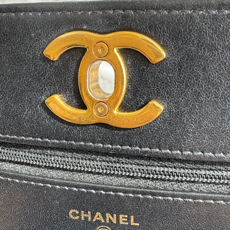 chanel黑色菱格珐瑯釦雙C調節釦woc-26