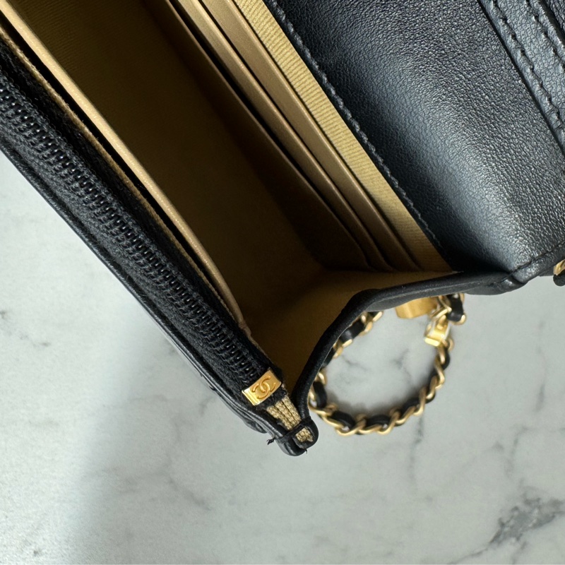 chanel黑色菱格珐瑯釦雙C調節釦woc-38