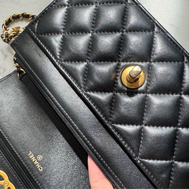 chanel黑色菱格珐瑯釦雙C調節釦woc-47