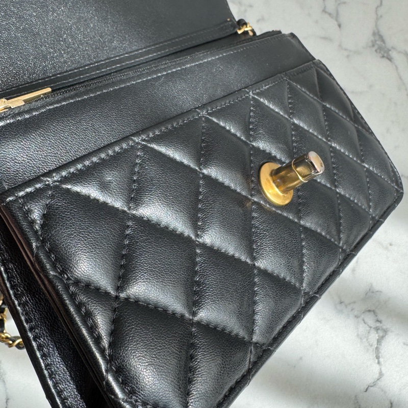 chanel黑色菱格珐瑯釦雙C調節釦woc-49