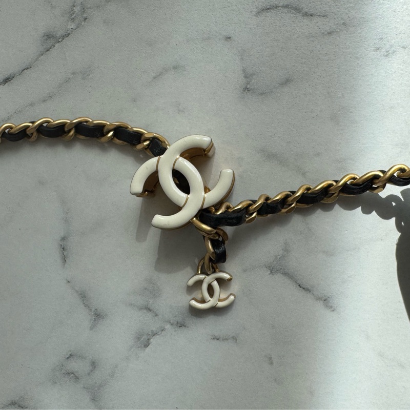 chanel黑色菱格珐瑯釦雙C調節釦woc-55