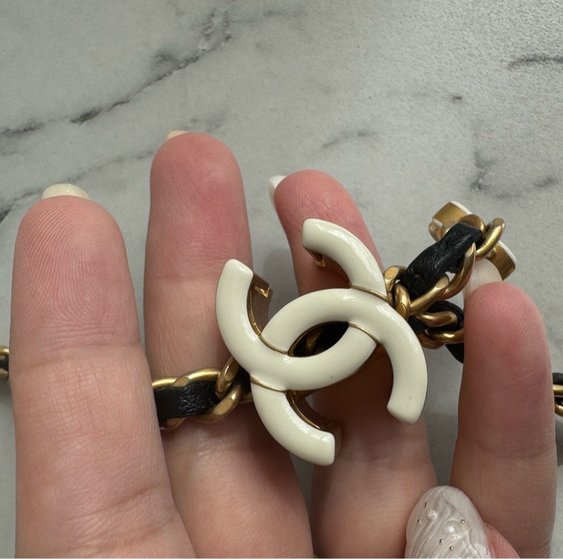 chanel黑色菱格珐瑯釦雙C調節釦woc-59